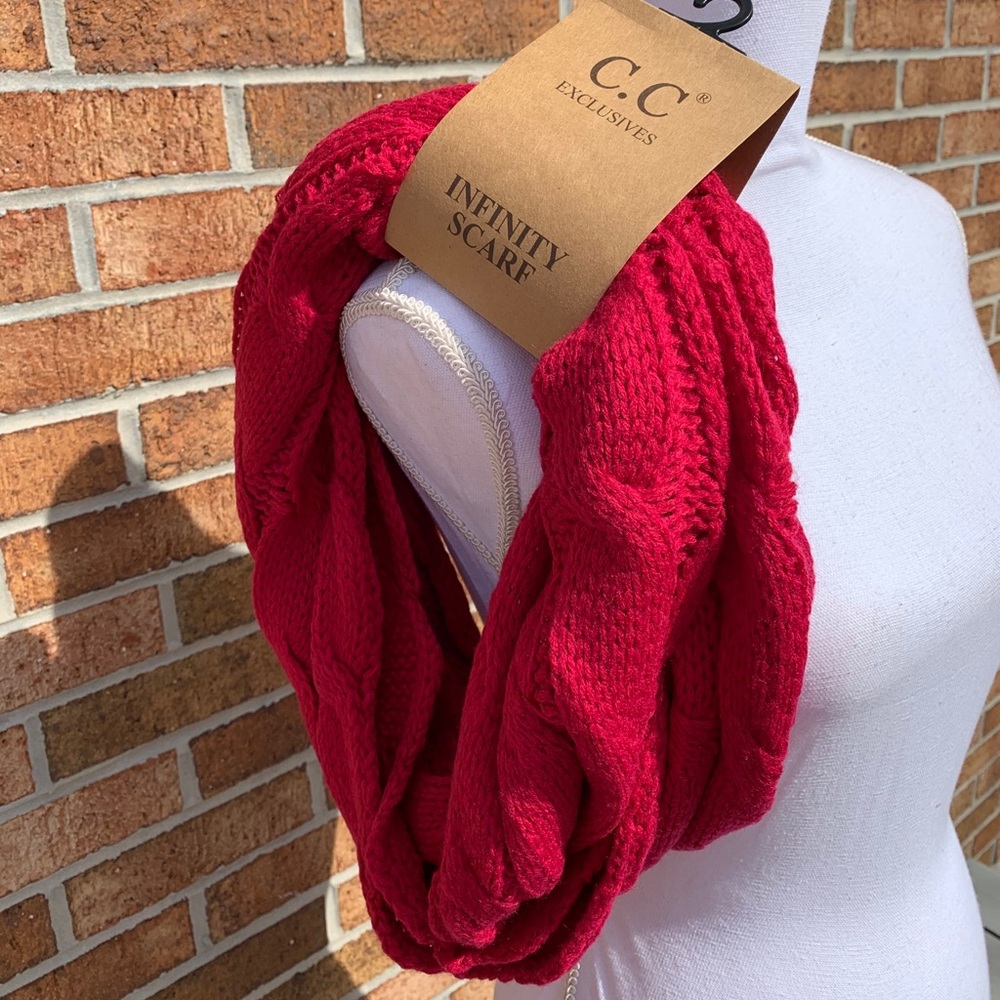 New Raspberry Colored Knit Infinity Style Scarf - Picture 3 of 3